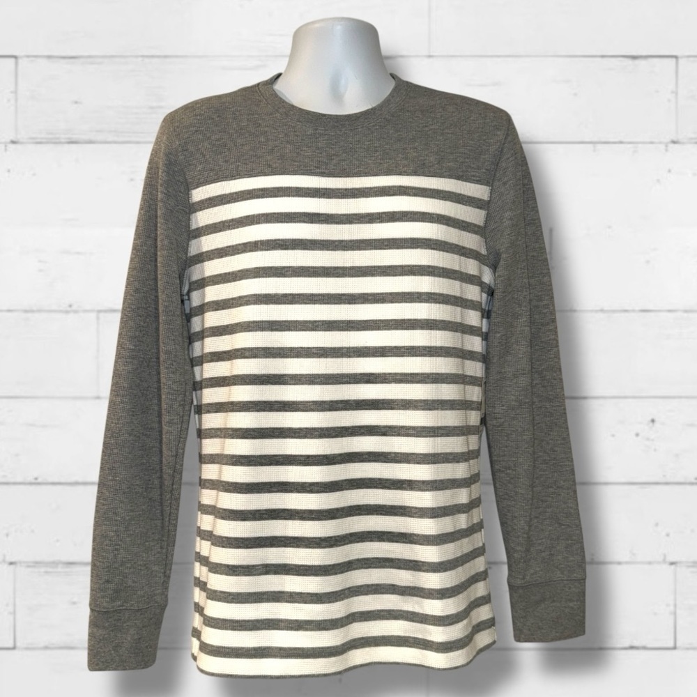 Banana Republic Men’s Pullover Long Sleeve Stripe Crewneck Gray White NWT Size M
